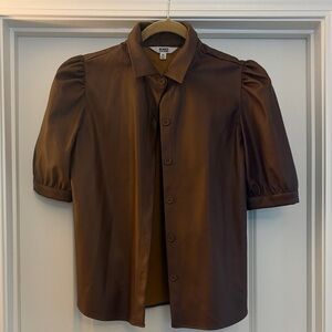 BB Dakota by Steve Madden Brown Puff Sleeve Button Down Shirt